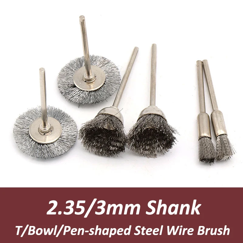 Workshop Cleaning Tools - 2/5pcs Pen/Bowl/T-shape Steel Wire Brush 2.35/3mmShank